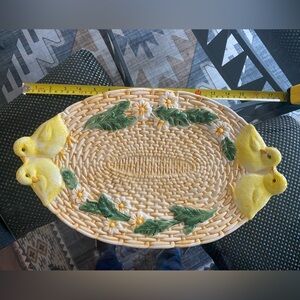 Yellow Duck/Chick Ceramic Platter with Green Leaves